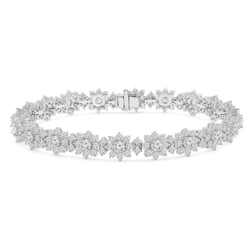6 2/3 CTW Round Lab Created Diamond Floral Halo Clusters Tennis Bracelet in 14K White Gold (MDR260018)