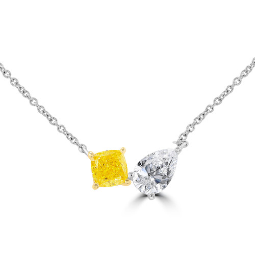 1 5/8 CTW Lab Created Diamond Yellow Cushion and White Pear Toi et Moi Necklace in 14K White Gold (MDR260022)