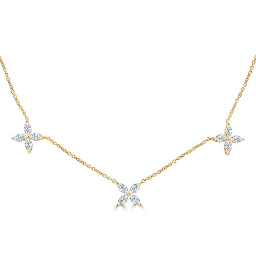 1 1/10 CTW Marquise Lab Created Diamond Floral Station Necklace in 14K Yellow Gold (MDR260025)