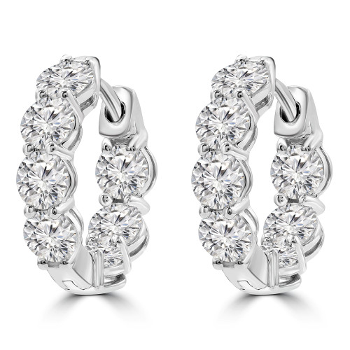 3 1/5 CTW Round Lab Created Diamond Inside Outside Huggie Hoop Earrings in 14K White Gold (MDR260030)
