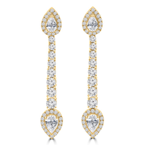 3 3/4 CTW Lab Created Diamond Halo Pear & Round Drop/Dangle Earrings in 14K Yellow Gold (MDR260032)