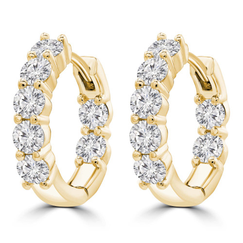 1 1/3 CTW Round Lab Created Diamond Inside Outside Hoop Huggie Earrings in 14K Yellow Gold (MDR260038)