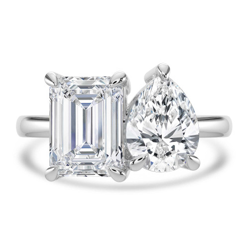 Emerald Lab Created Diamond Toi et Moi Engagement Ring in White Gold (MVSX1026-W)