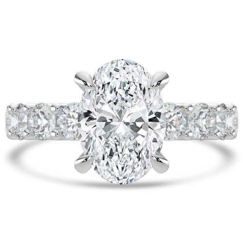 Oval Lab Created Diamond Shared U-Shape Prong Solitaire with Accents Engagement Ring in White Gold (MVSLG1661-W)
