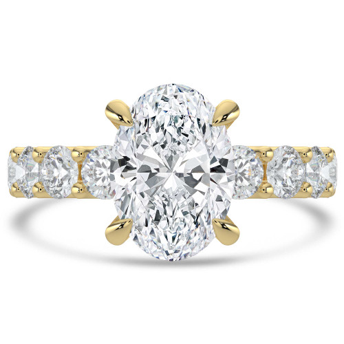 Oval Lab Created Diamond Shared U-Shape Prong Solitaire with Accents Engagement Ring in Yellow Gold (MVSLG1661-Y)