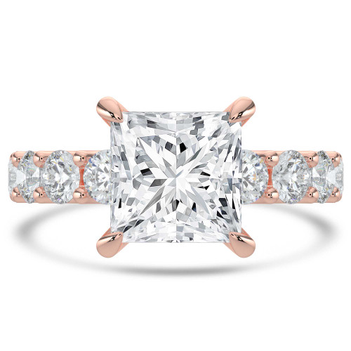 Princess Lab Created Diamond Shared U-Shape Prong Solitaire with Accents Engagement Ring in Rose Gold (MVSLG1662-R)