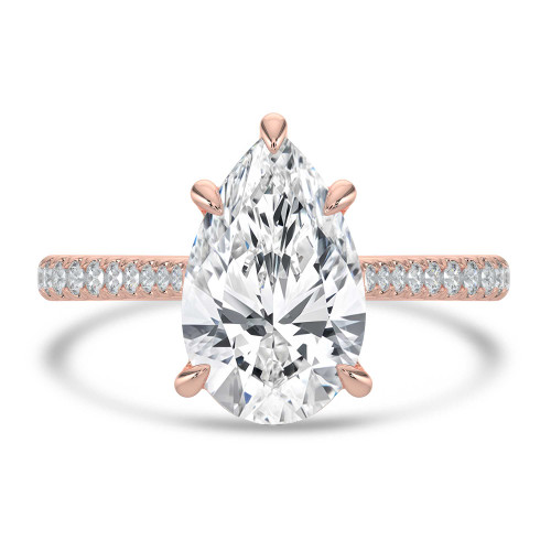 Pear Lab Created Diamond Cathedral Tapered Pave Solitaire with Accents Engagement Ring in Rose Gold (MVSLG1621-R)