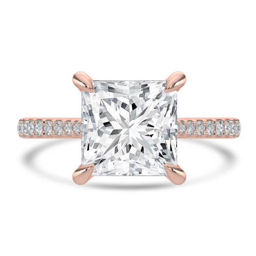 Princess Lab Created Diamond Cathedral Tapered Pave Solitaire with Accents Engagement Ring in Rose Gold (MVSLG1622-R)