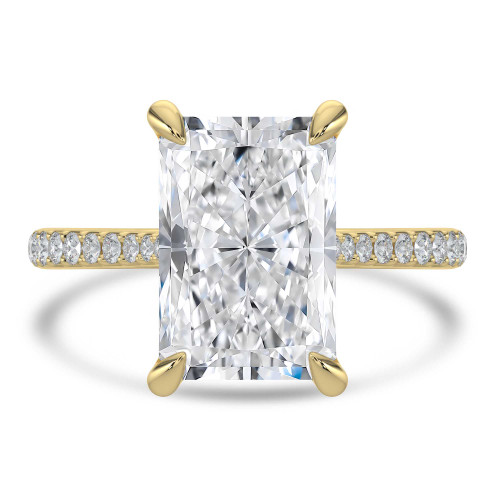 Radiant Lab Created Diamond Cathedral Tapered Pave Solitaire with Accents Engagement Ring in Yellow Gold (MVSLG1623-Y)
