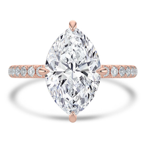 Marquise Lab Created Diamond Hidden Halo Compass Set Solitaire with Accents Engagement Ring in Rose Gold (MVSLG1627-R)