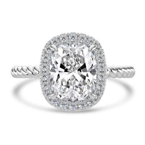 Cushion Lab Created Diamond Cushion Halo with Twisted Band Halo Engagement Ring in White Gold (MVSLG1641-W)