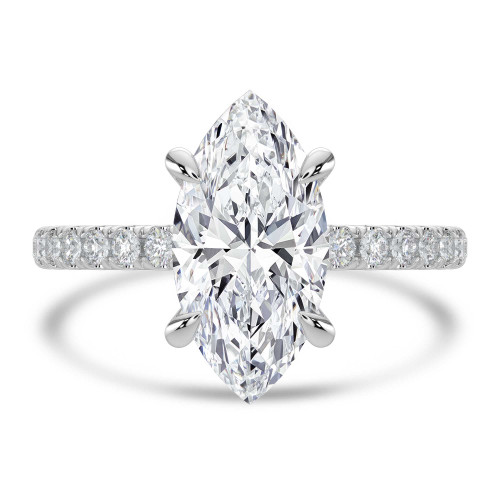Marquise Lab Created Diamond Solitaire with Accents Engagement Ring in White Gold (MVSLG1648-W)