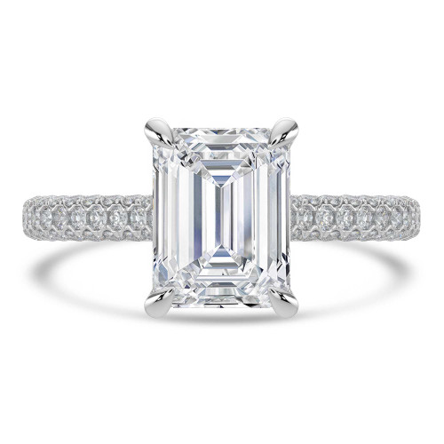 Emerald Lab Created Diamond Cathedral Double Hidden Halo Three-Row Pave Solitaire with Accents Engagement Ring in White Gold (MVSLG1654-W)