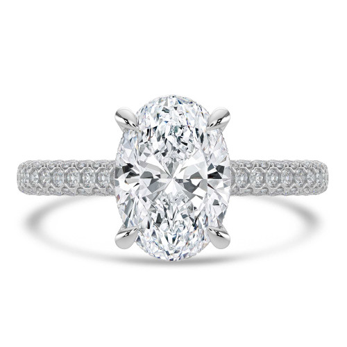 Oval Lab Created Diamond Cathedral Double Hidden Halo Three-Row Pave Solitaire with Accents Engagement Ring in White Gold (MVSLG1656-W)