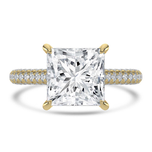 Princess Lab Created Diamond Cathedral Double Hidden Halo Three-Row Pave Solitaire with Accents Engagement Ring in Yellow Gold (MVSLG1658-Y)