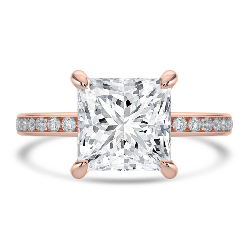 Princess Lab Created Diamond Channel Set Solitaire with Accents Engagement Ring in Rose Gold (MVSLG1667-R)