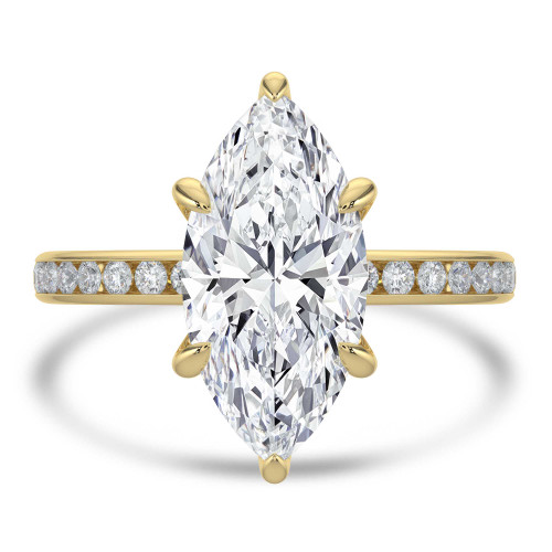 Marquise Lab Created Diamond Channel Set Solitaire with Accents Engagement Ring in Yellow Gold (MVSLG1668-Y)