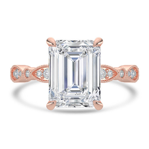 Emerald Lab Created Diamond Vintage Solitaire with Accents Engagement Ring in Rose Gold (MVSLG1672-R)