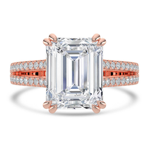 Emerald Lab Created Diamond Double Prong Split Shank Solitaire with Accents Engagement Ring in Rose Gold (MVSLG1675-R)