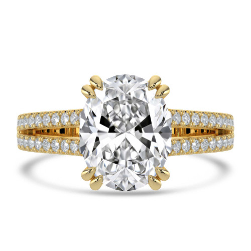 Oval Lab Created Diamond Double Prong Split Shank Solitaire with Accents Engagement Ring in Yellow Gold (MVSLG1677-Y)
