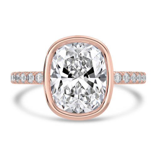 Cushion Lab Created Diamond Bezel Set Solitaire with Accents Engagement Ring in Rose Gold (MVSLG1681-R)