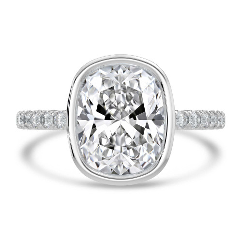 Cushion Lab Created Diamond Bezel Set Solitaire with Accents Engagement Ring in White Gold (MVSLG1681-W)