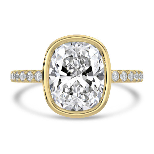 Cushion Lab Created Diamond Bezel Set Solitaire with Accents Engagement Ring in Yellow Gold (MVSLG1681-Y)