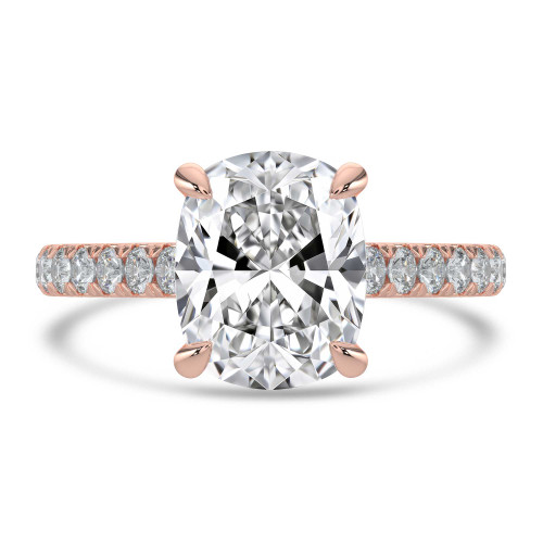 Cushion Lab Created Diamond Cathedral Solitaire with Accents Engagement Ring in Rose Gold (MVSLG1682-R)