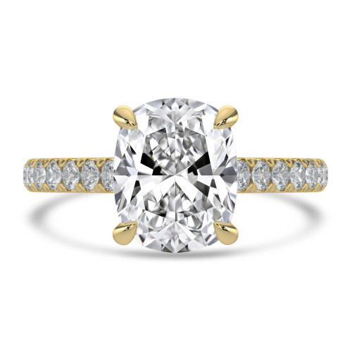 Cushion Lab Created Diamond Cathedral Solitaire with Accents Engagement Ring in Yellow Gold (MVSLG1682-Y)