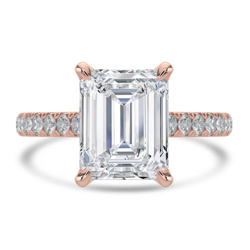 Emerald Lab Created Diamond Cathedral Solitaire with Accents Engagement Ring in Rose Gold (MVSLG1683-R)