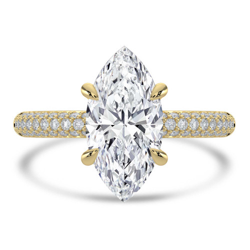 Marquise Lab Created Diamond Hidden Halo Three Row Pave Solitaire with Accents Engagement Ring in Yellow Gold (MVSLG1693-Y)