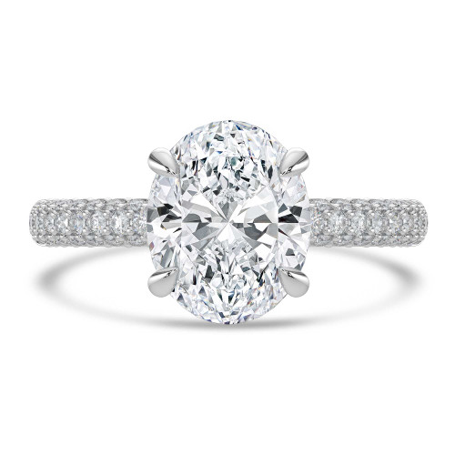 Oval Lab Created Diamond Hidden Halo Three Row Pave Solitaire with Accents Engagement Ring in White Gold (MVSLG1694-W)
