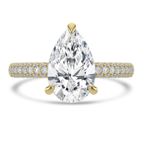 Pear Lab Created Diamond Hidden Halo Three Row Pave Solitaire with Accents Engagement Ring in Yellow Gold (MVSLG1695-Y)