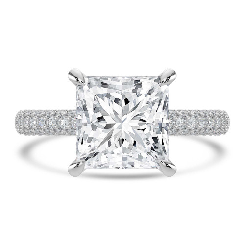 Princess Lab Created Diamond Hidden Halo Three Row Pave Solitaire with Accents Engagement Ring in White Gold (MVSLG1696-W)