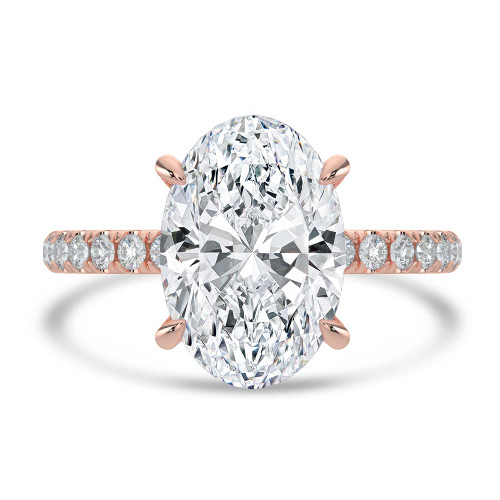 Oval Lab Created Diamond Hidden Halo Solitaire with Accents Engagement Ring in Rose Gold (MVSLG1713-R)