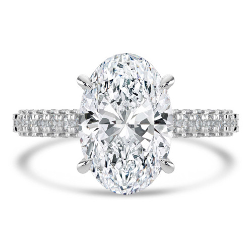 Oval Lab Created Diamond Three-row Pave Hidden Halo Solitaire with Accents Engagement Ring in White Gold (MVSLG1716-W)