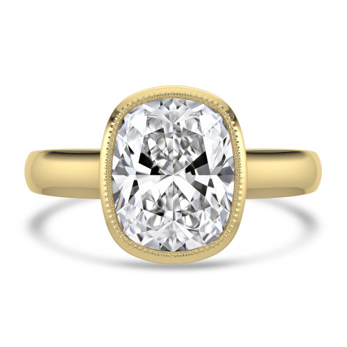 Cushion Lab Created Diamond Vintage Bezel Set Solitaire Engagement Ring in Yellow Gold (MVSLG1717-Y)