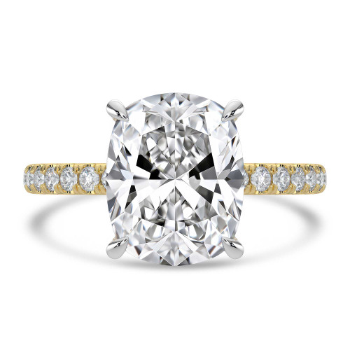 Cushion Lab Created Diamond Hidden Halo Solitaire with Accents Engagement Ring in Yellow Gold & White Gold (MVSLG1701-Y)