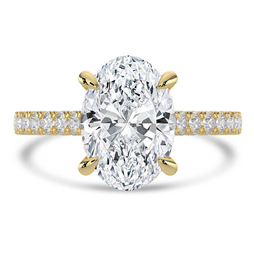 Oval Lab Created Diamond 4-Prong 3-Row Pave Cathedral Solitaire with Accents Engagement Ring in Yellow Gold with Hidden Halo (MVSLG1550-Y)