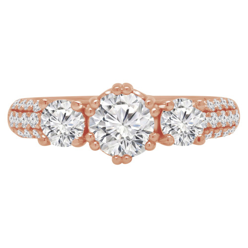 Round Lab Created Diamond Three-Stone Engagement Ring in Rose Gold with Accents (MVSX1015-R)