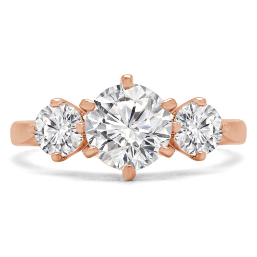 Round Lab Created Diamond Three-Stone Engagement Ring in Rose Gold (MVSX1018-R)