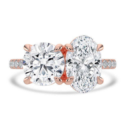 Round Lab Created Diamond with Accents Toi et Moi Engagement Ring in Rose Gold (MVSX1028-R)