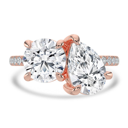 Round Lab Created Diamond with Accents Toi et Moi Engagement Ring in Rose Gold (MVSX1029-R)