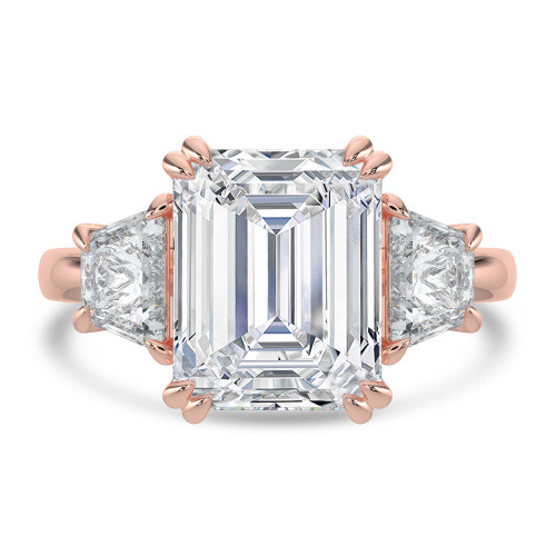 Emerald Lab Created Diamond with Trapazoid Sidestones Three-Stone Engagement Ring in Rose Gold (MVSX1035-R)