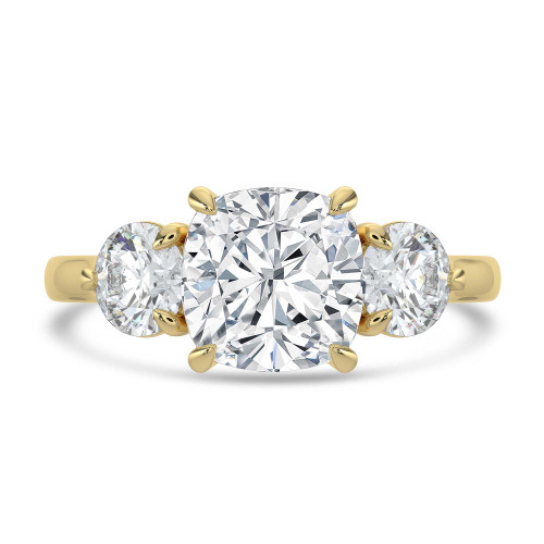 Cushion Lab Created Diamond Cathedral Three-Stone Engagement Ring in Yellow Gold (MVSX1041-Y)