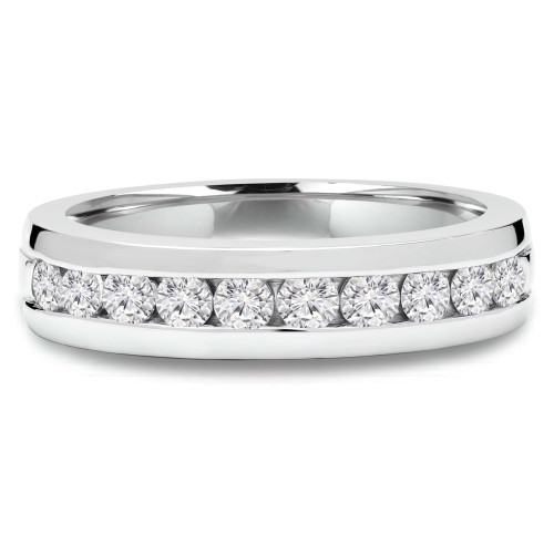 Round Lab Created Diamond Channel Set Semi-Eternity Wedding Band Ring in White Gold (MVSXB1041-W)