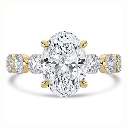 5 CTW Oval Lab Created Diamond  Solitaire with Accents Engagement Ring in 14K Yellow Gold with Shared Prong Round Accents (MD260071)