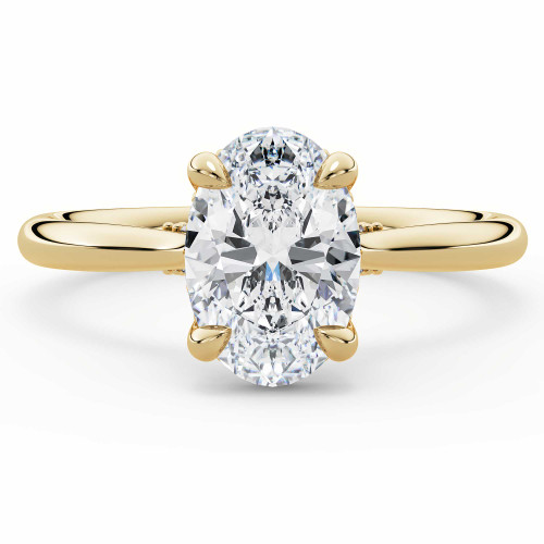 2 1/8 CTW Oval Lab Created Diamond  Hidden Halo Solitaire with Accents Engagement Ring in 14K Yellow Gold with Accented Bridge (MD260072)