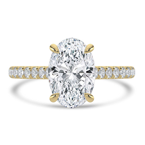 2 1/2 CTW Oval Lab Created Diamond  Hidden Halo Solitaire with Accents Engagement Ring in 14K Yellow Gold with Accented Bridge (MD260077)
