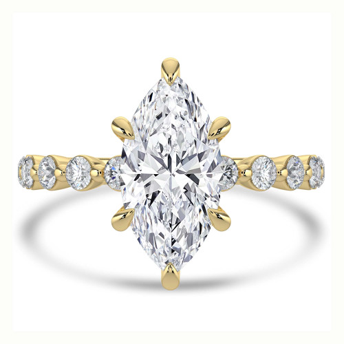 2 1/4 CTW Marquise Lab Created Diamond  Hidden Halo Solitaire with Accents Engagement Ring in 14K Yellow Gold with Shared Prong Round Accents (MD260080)